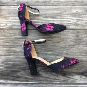 Black shoes with purple floral design